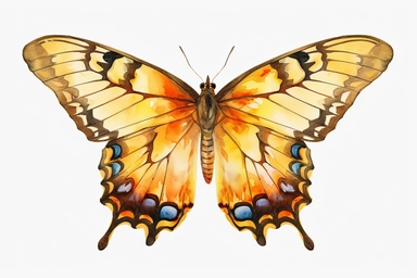 Watercolor, Create a 3D model of a Giant Swallowtail butterfly in a natural habitat, clipart, hd, on a white background, spaced out