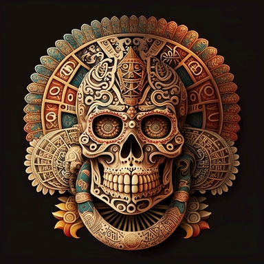 Aztec calendar skull, vector, clip art, detailed