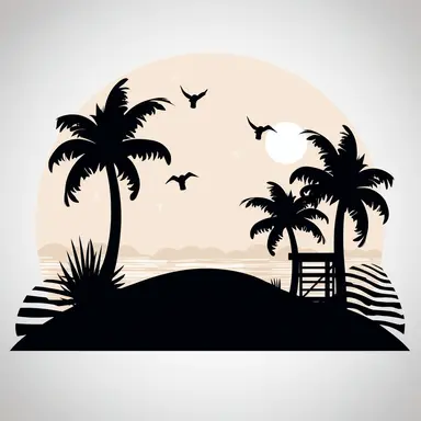 simple beach scene black, svg, clipart, silhouette cricut, white background