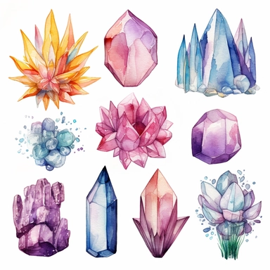 crystals and mineral watercolor clipart. esoteric.
