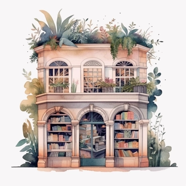 Bookstore,cute bookstor,muted colors,clipart on a white background, an illustration of by Annabel Kidston, shutterstock contest winner, generative art, detailed painting, digital illustration,photoillustration isolated on white background, digital watercolor,dark outline,high quality,8k