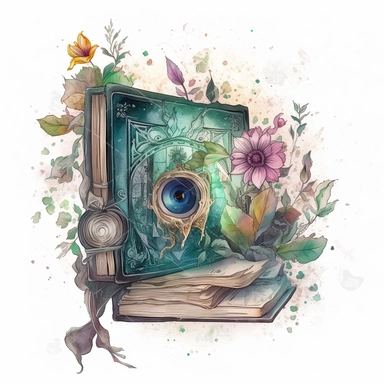 witch magical book decorated with flowers , in the style of mystic mechanisms ,pencil art illustrations, Isolated white background, reimagined by industrial light and magic, lith printing, illusory images, watercolor clipart, very subtle emerald tones, , ,