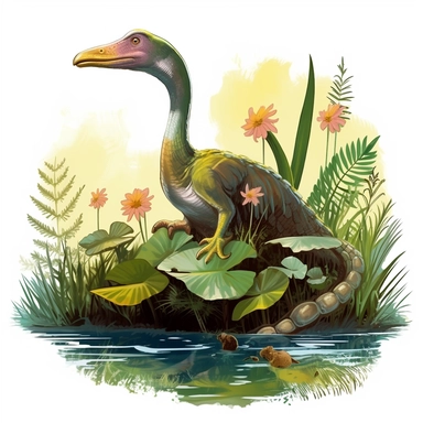 a dinosaur a duck billed dinosaur in the swamp eating plants duck billed dinosaur clip art