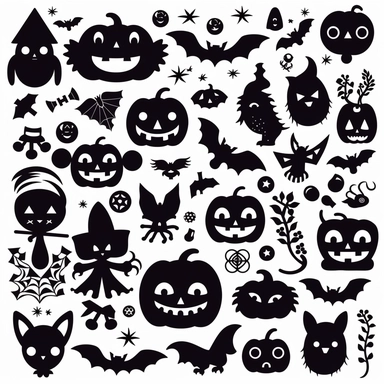 cute kawaii simple Halloween clip art black silhouette cut out of spooky