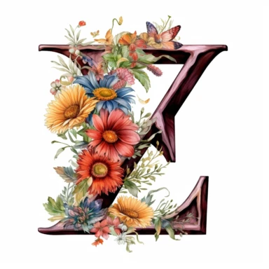 alphabet, letter Z Z Z, floral image, clipart, white background