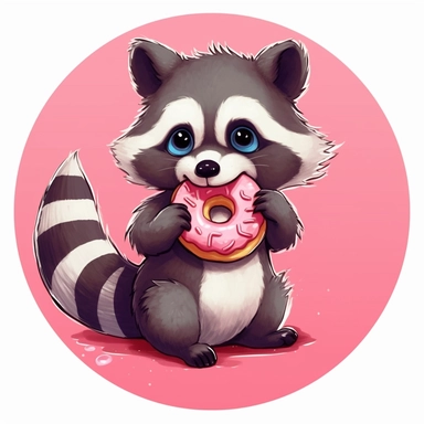 cute Raccoon with a donut clipart