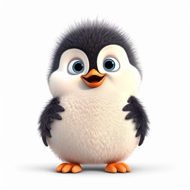 a single clipart image png graphic of a Realistic 3D cute friendly pixar style 3D animation Clipart Cute Fluffy Hairy Penguin PNG Illustration