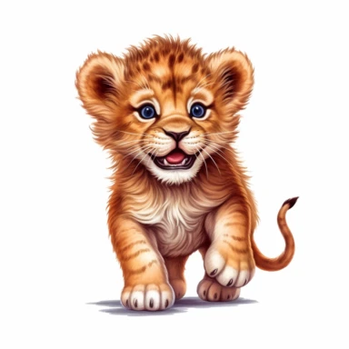 happy cute baby lion , hand draw Illustration clipart, 4K, extremely detailed Sublimation Clipart,Cartoon,hyper realistic, intricate detail, illustration style,high solution,on the white background