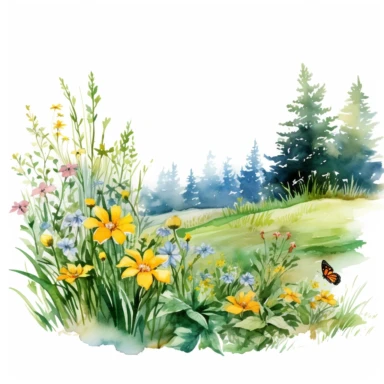 a Watercolor Spring Meadow Clipart