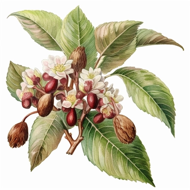 Clipart, vintage, watercolor, Aesculus Pavia, five-palmate, botanical illustration, hand drawn, texture