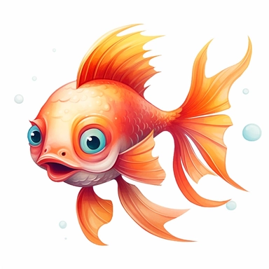 cute fairy tale farm fish, clipart, white background