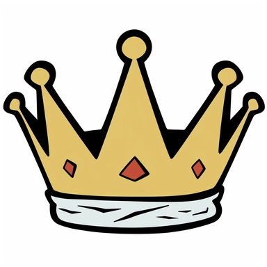 simple 2d vector clipart illustration of a dented crown, surrounded by a white background, sharp lines, flat colors, black line art, hand-drawn, thick line art, solid colors