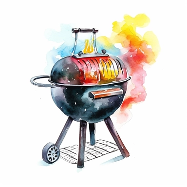 water color clip art, bbq grill, white background