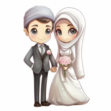 wedding couple clipart wedding ,card, the Muslim bride clipart cliparts, in the style of caffenol developing, cartoonish innocence, caricature-like, perceptive, plush doll art, captivating,--2:3,--8k