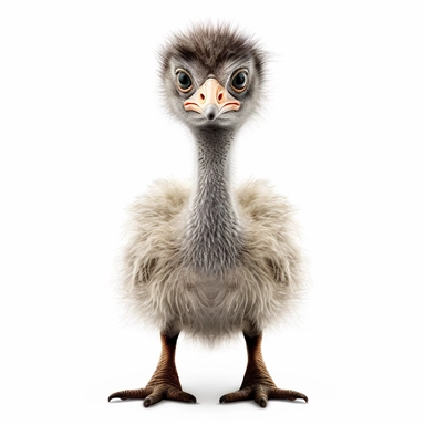 ostrich safari baby animal photorealistic clipart,on white background