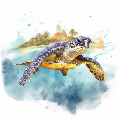 watercolour illustration free brushstrokes, beautiful and joyful, turtle swimming in the ocean, mark brooks, naturecore, animal clipart, isolated on a white background