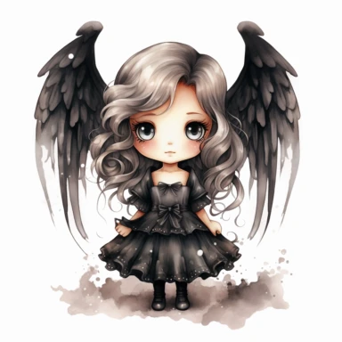 Angel of Death chibi, watercolor, clipart, sublimation, white background