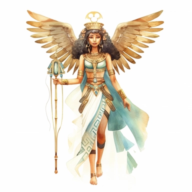 Watercolor Fantasy Ancient Egypt goddess Clipart, white background