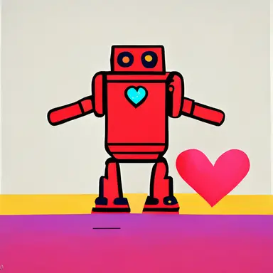 a virtual world full of heartfelt robots that encourage each other, play games with each other, create beautiful clipart together in a pop art style