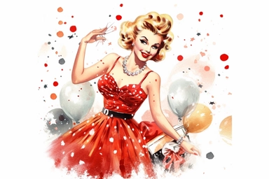 1950s Pin up girl New Years Eve watercolor clipart