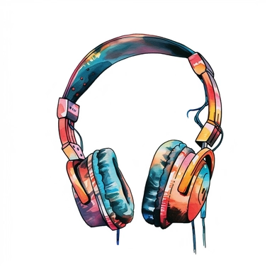 chipi over-ear headphones, 90s Retro dirty style Sublimation Clipart, watercolor, isolated on white background