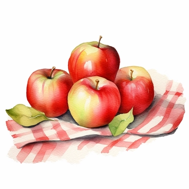 watercolor apples on a kitchen towel clipart, white background