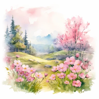 a Watercolor Spring Meadow Clipart