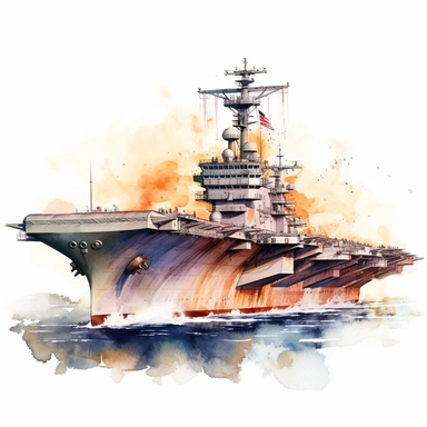 watercolor highly detaild aircraft carrier clipart