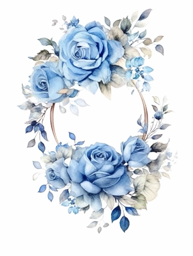vintage beautiful victorian shabby chic blue roses frame on white background, blue theme, watercolor illustration, clipart