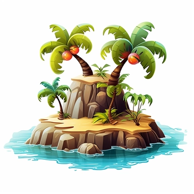 Design cute semi-realistic 3d desert island clipart, on white background