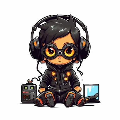 adorable simple cyberpunk Dj clipart, white background, adobe illustrator vector
