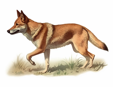 vintage 1920 Australian Dingo Running Illustration,Postcard 1920s Illustration, Vintage, Colorful, Antique, Ephemera, Clipart, 8k, Isolated on white