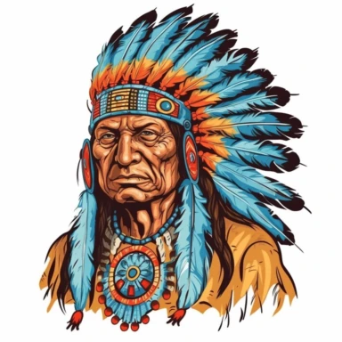 Cute Beautiful Native American Village Chief Sublimation Clipart, Cartoon, hyper realistic, intricate detail, illustration style, high solution, on the white background