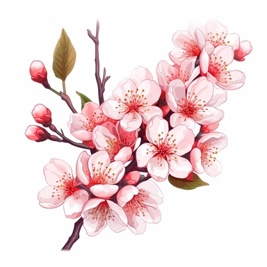 Cherry blossom flowers high quality Vector Clipart , White Background