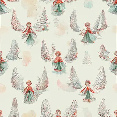 chistmas angels pattern, gradient background in watercolor clipart style