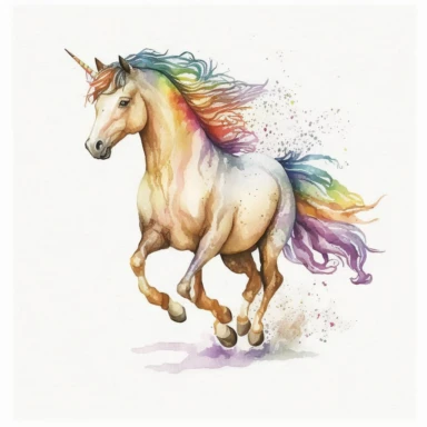 Happy Small Running Rainbow Unicorn For Kids Watercolor Clipart, Magic Unicorn, White Background