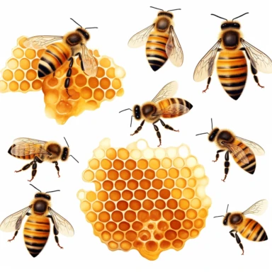 honeybee clipart and honeycomb, white background