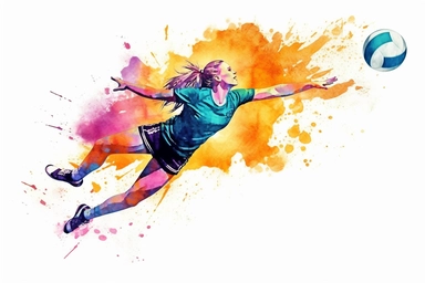 Watercolor, Generate an image of a volleyball player diving to make a dig clipart, hd, on a white background, spaced out