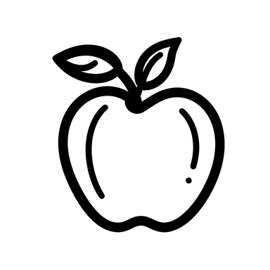an svg file in black and white of a simple cute apple clipart on a white background