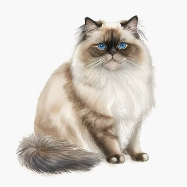 watercolor cute Himalayan cat clipart, white background,