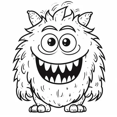monster, for kids, simple, all black and white for coloring book, isolated, line art, printable outline art, digital art, clip art, only outerlines, black lines,
