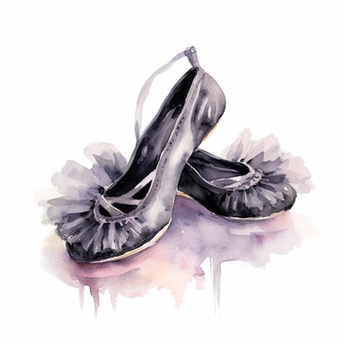 watercolour black ballet shoes hd clipart white background