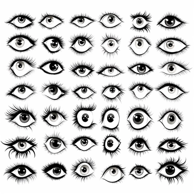 clipart graphic, cartoon eyes, black vector print, white transparent background