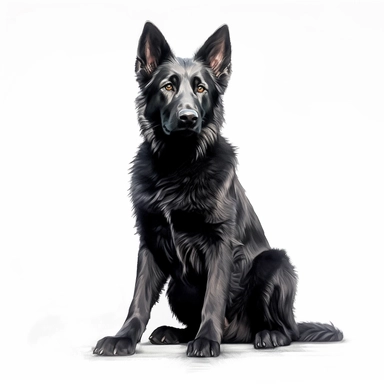 black german shepherd digital painting and drawing, clipart, full body, hyper - realistic animal illustration, childlike, free brushwork, white background, sitting down