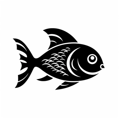 cute fish clipart, binary black and white, very high contrast, white background