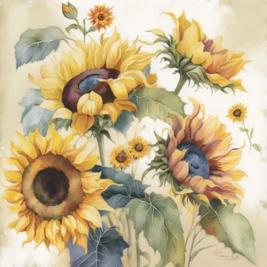 A tapestry of watercolor sunflowers, their whimsical forms crafted into a clipart masterpiece, radiating a warmth that touches the depths of the human spirit, each petal a brushstroke of hope and resilience, their gentle sway capturing the essence of life's ebb and flow, a clipart creation that invites a sense of connection and nostalgia, like a comforting embrace from the past, ready to adorn countless digital projects with an emotional resonance that speaks to the heart