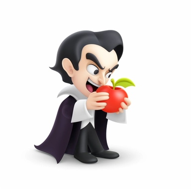 iOS icon of count dracula eating an apple, clipart