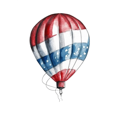 hand drawn balloon clip art, america, red white and blue, festive, white background no text