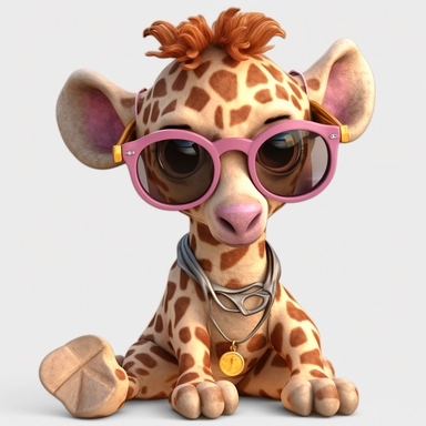 sticker clipart cartoon of a cute giraffe cub with sun glasses, playing the kora, dressed with african gear, pink, Ankh earrings, african gear, 3D, disney pixar style, puppy eyes, looking at athe camera, white background ,high definition, high resulotion, highly detailed,16K , 4:7