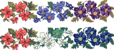 flower climbing bells clipart, set cineraria and leaves, color flowers, cartoon style, 300dpi